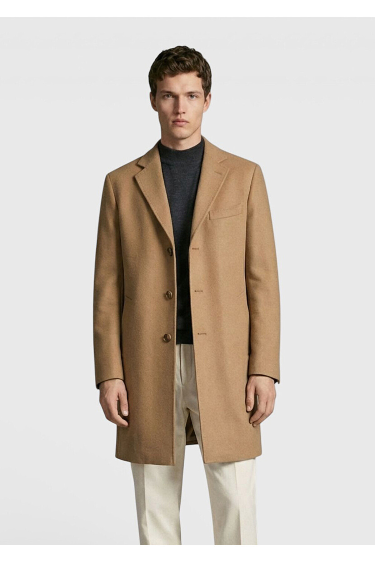 Ramsey  Deve Tüyü Regular Fit Şal Yaka Klasik Dokuma Palto - Görsel 3