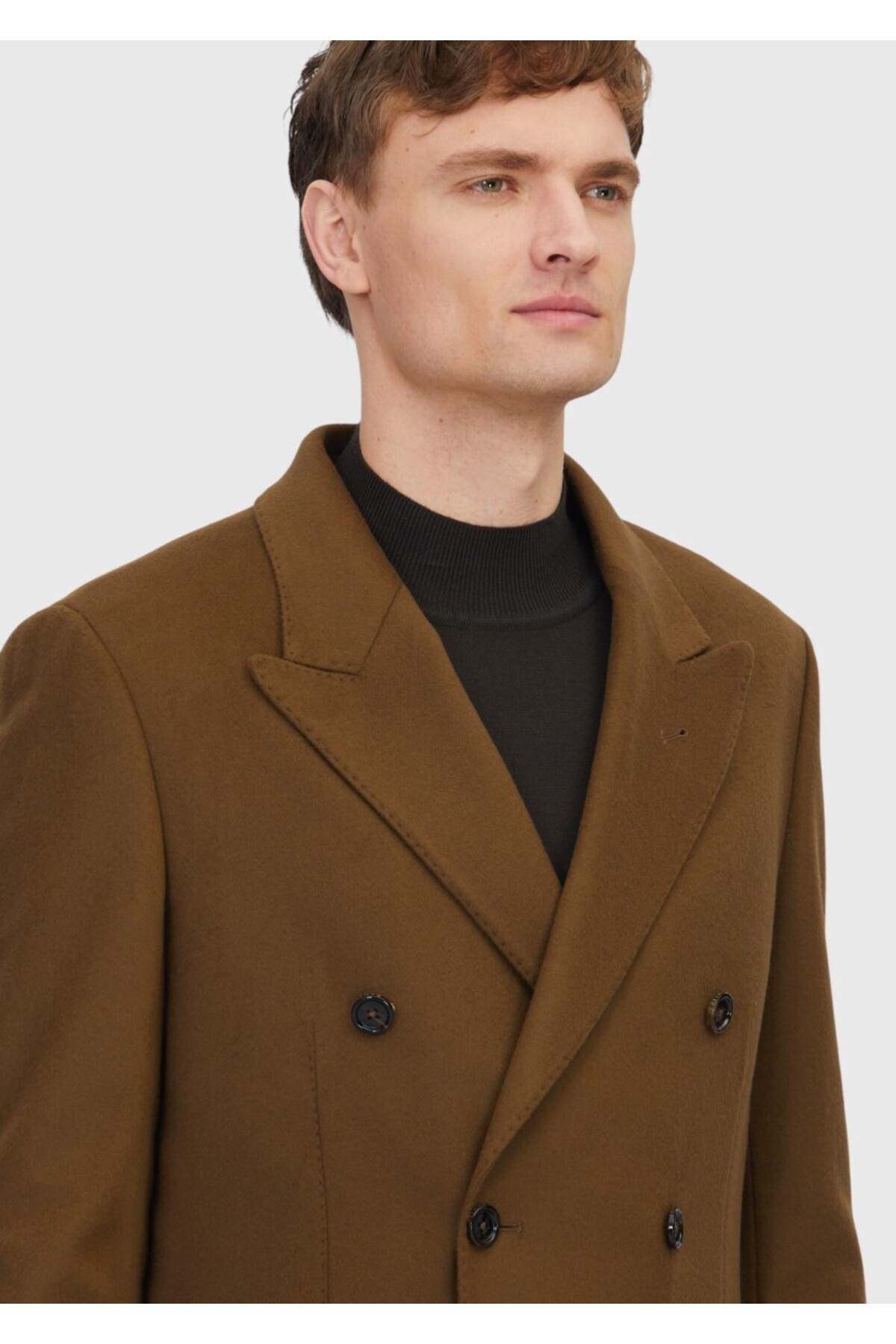 Ramsey  Yağ Yeşili Regular Fit Kruvaze Yaka Casual Dokuma Palto - Görsel 4