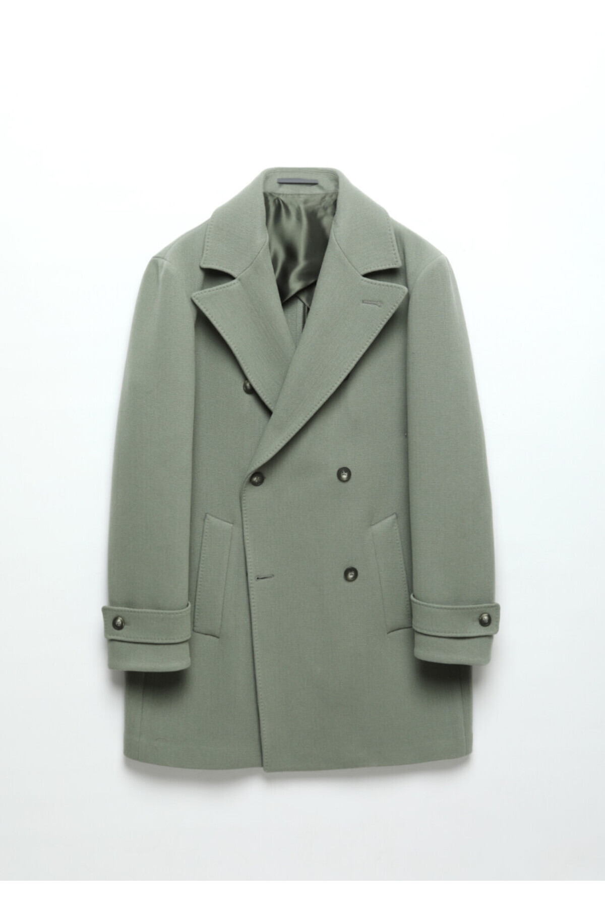 Ramsey  Açık Yeşil Regular Fit Kruvaze Yaka Casual Dokuma Palto - Görsel 8