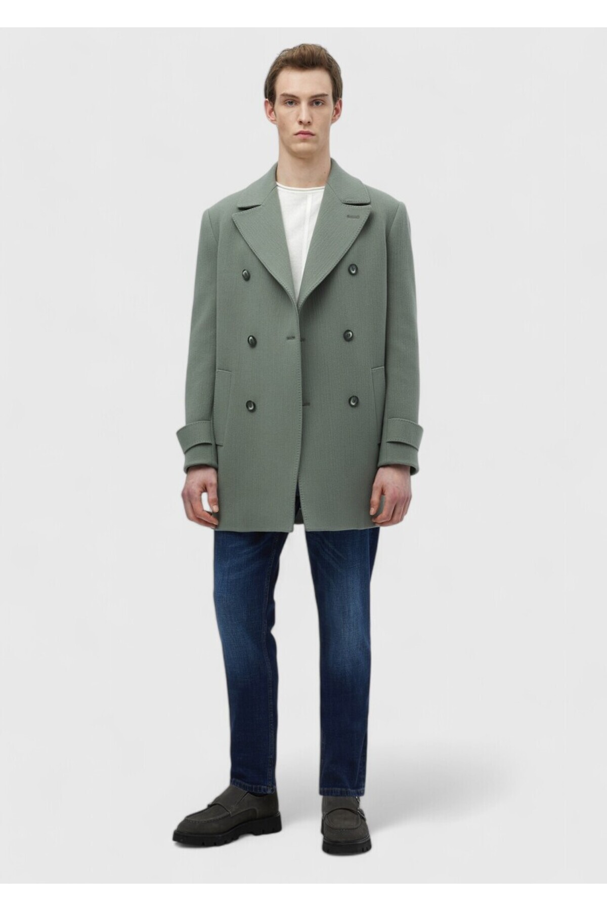 Ramsey  Açık Yeşil Regular Fit Kruvaze Yaka Casual Dokuma Palto - Görsel 2