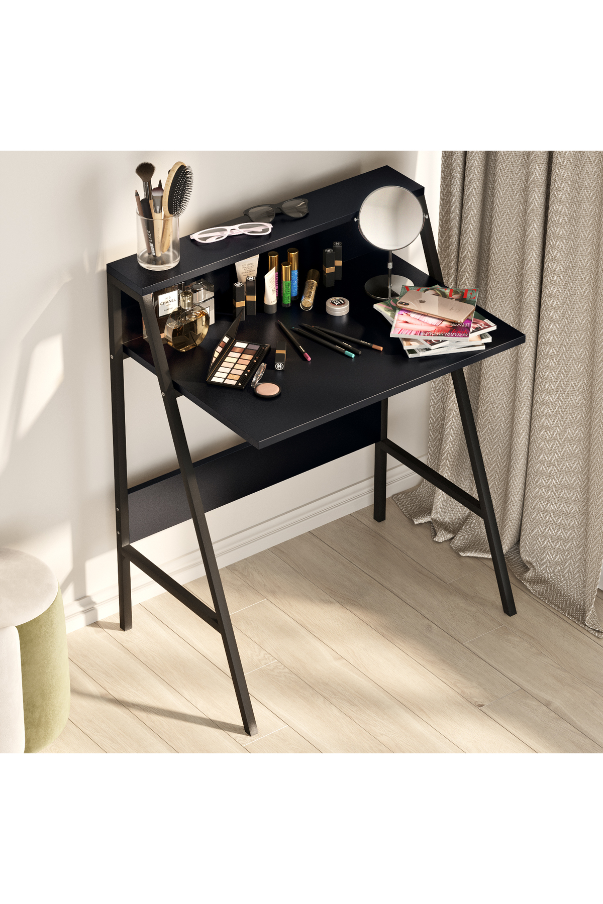 Desk with Shelf Laptop Computer Student Course Kids Young Room Makeup Kitchen Player Multi Purpose Table Piano Black