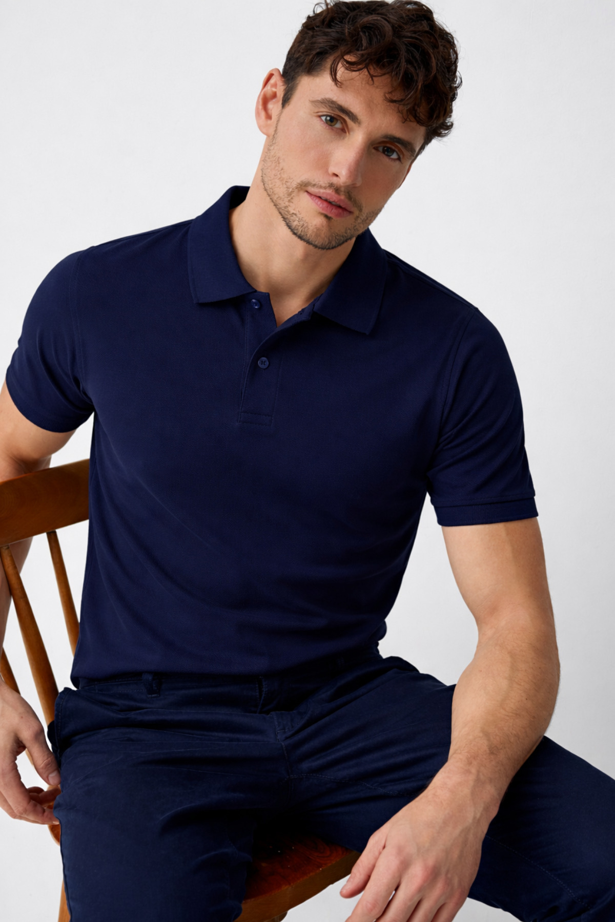 COMBİNE MİCHAİL Men's Casual Loose Navy Blue Polo Neck T-Shirt