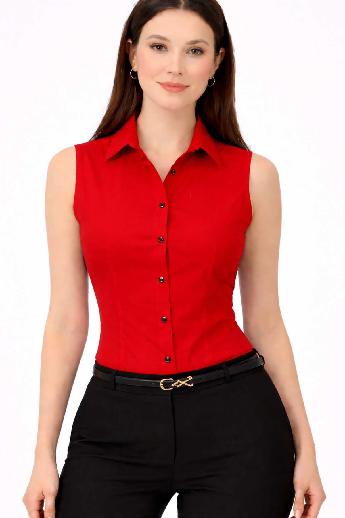 by shirts collection  Kırmızı Günlük Sıfır Kol Gömlek