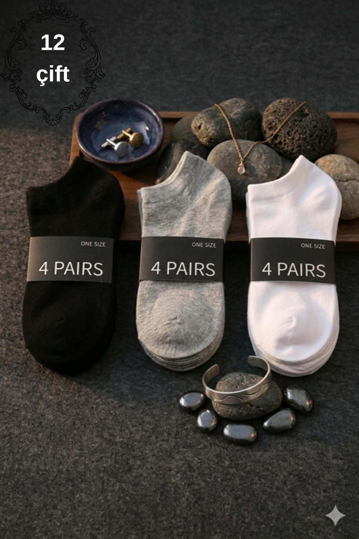 peru moda 12Çift Unisex Pamuklu Patik Çorap Seti Siyah Gri Beyaz Günlük Spor Cool Comfort