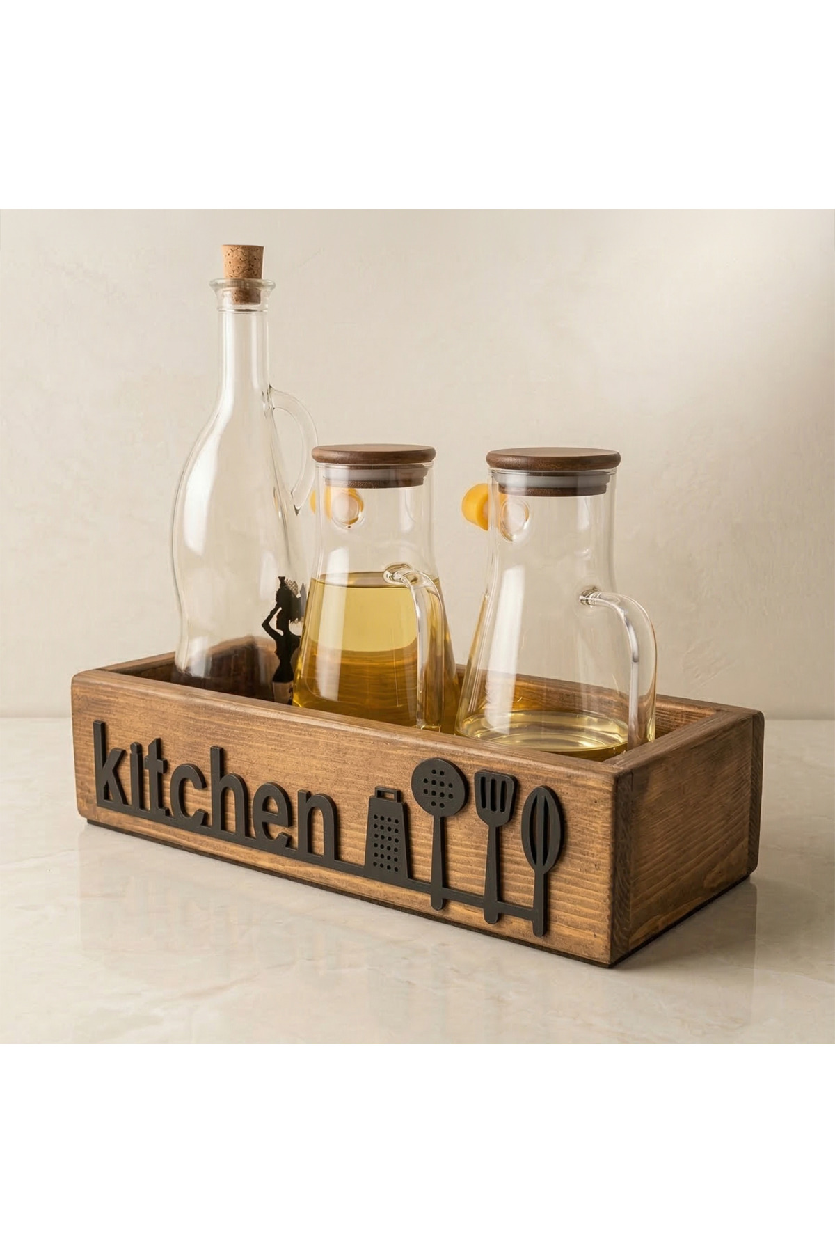 Multipurpose Wooden Box Kitchen Organizer with Kitchen Text Lubricant