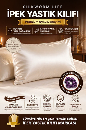 silkwormlife DOĞAL BEYAZ RENKLİ ( İPEĞİN KENDİ RENGİ ) 100 % Ipek Yastık Kılı...