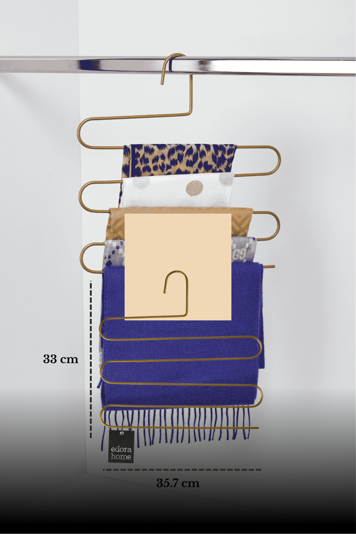Mat Gold 5 Katlı Pantolon Askılığı Dolap İçi Elbise Şal Eşarp Askılık Paslanmaz Metal