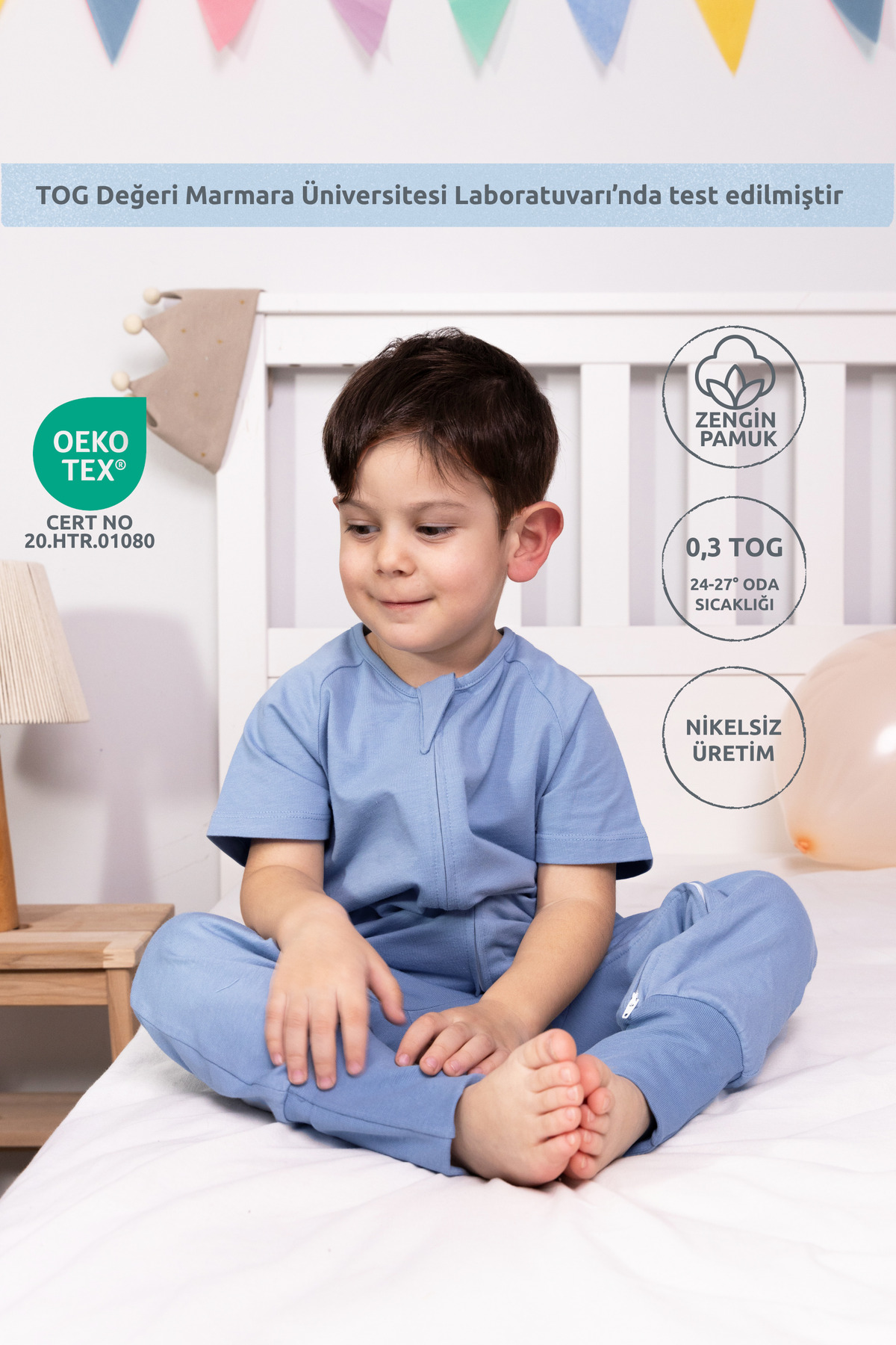 Short Sleeve Summer Kids Sleeping Bag - 0,3 tog - Ice Blue