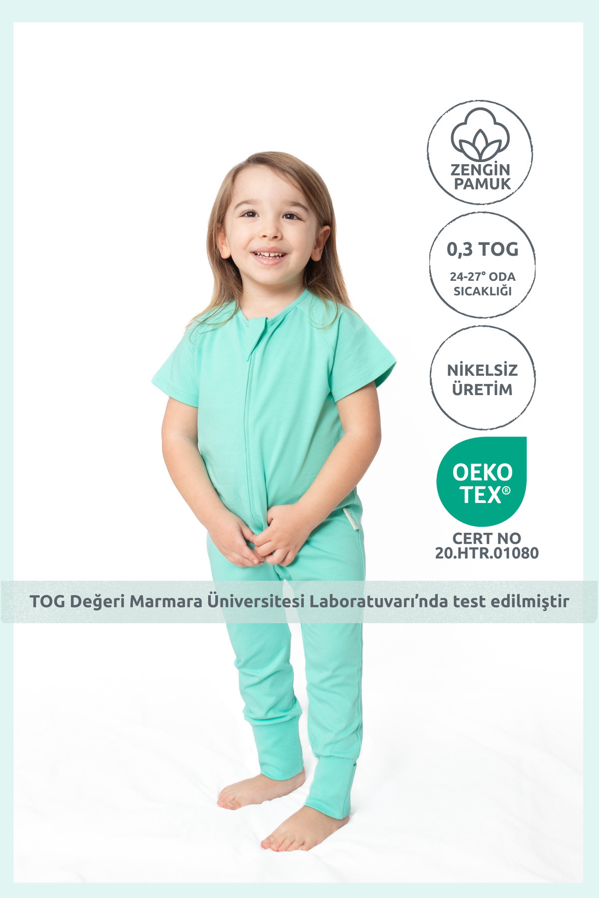 Short Sleeve Children's Summer Sleeping Bag - 0,3 tog -Nile Green