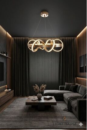 LİGHT HOUSE Yıldız Model Gold Led Salon Avizesi - 6 Halkalı