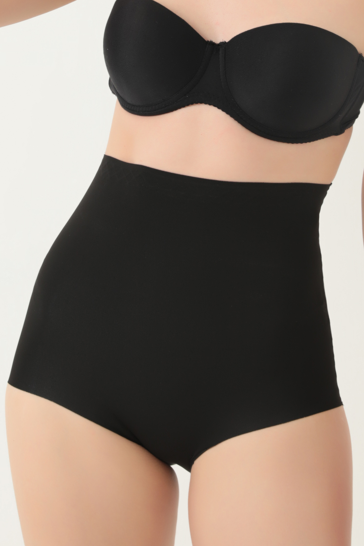 baruccafashion Slip Korse Göbek Alt Karın Bel ve Basen Toparlayıcı Siyah Lazer Kesim Yüksek Bel Korse