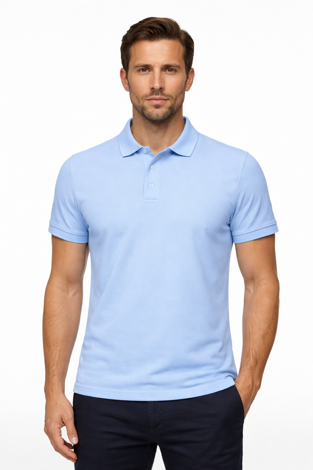 Men's Cotton Baby Blue Polo Neck T-Shirt Classic Cut, Soft Texture, Short Sleeve Men's Polo Neck