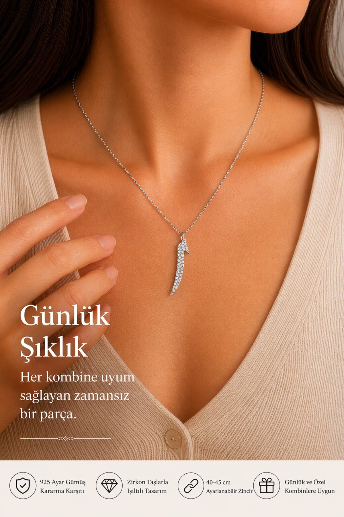Afrodit Silver Elif Harfi 925 Ayar Gümüş Kolye, Anlamlı Hediye, Zirkon Taşlı Zarif Harfli Kadın Kolye görsel 2