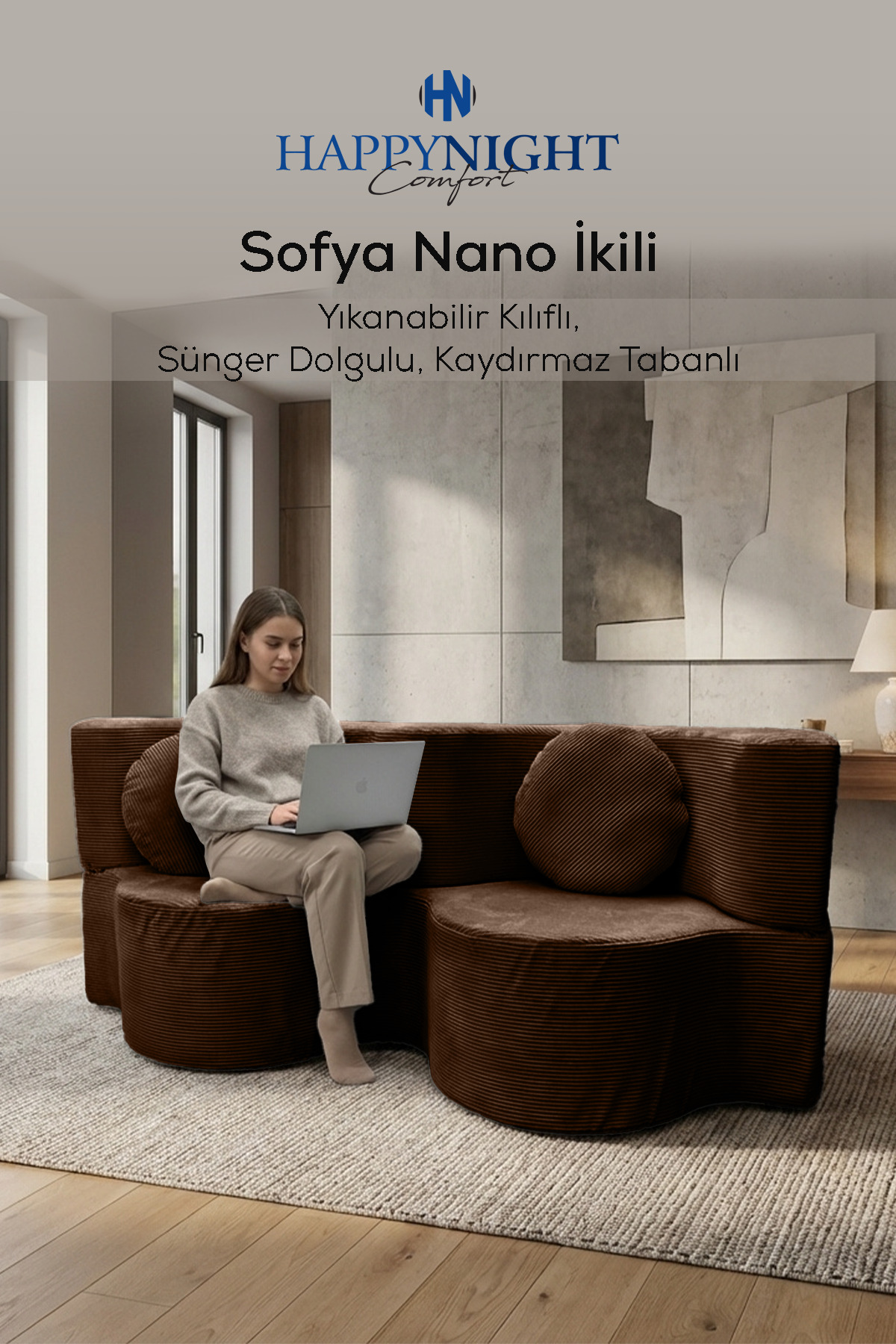 HAPPYNIGHT Nano İkili Modüler Sünger Koltuk – Yıkanabilir Kılıflı
