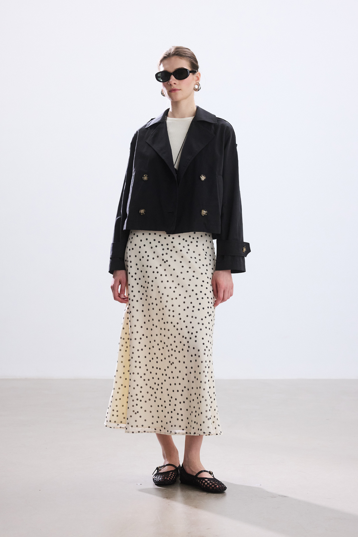 BE BLUE  EKRU PUANTİYE DESENLİ ETEK - Görsel 8