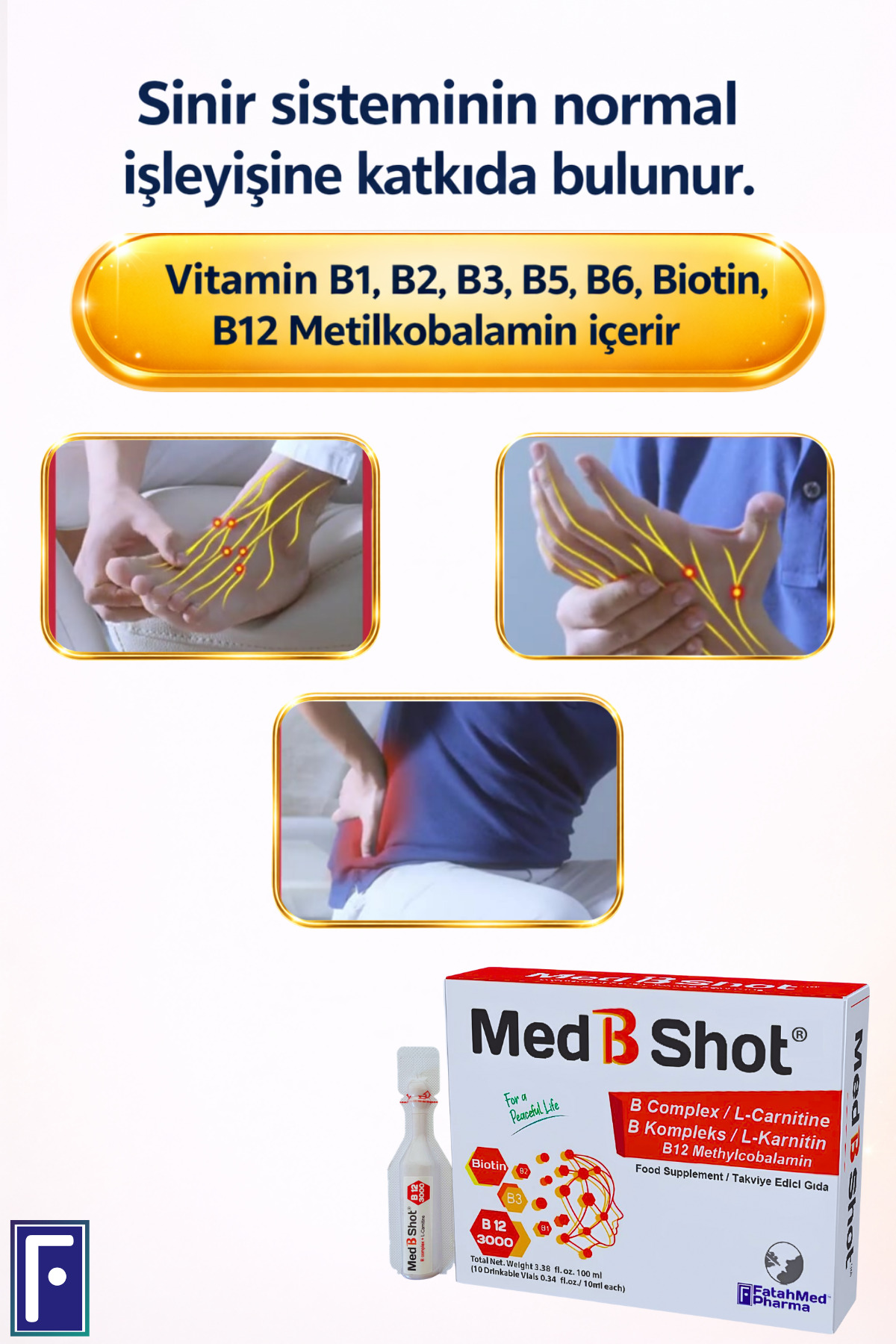 MED B SHOT B12 Kompleks Vit. 3000 mcg. (METİLKOBALAMİN) ,B1 ,B2,B3