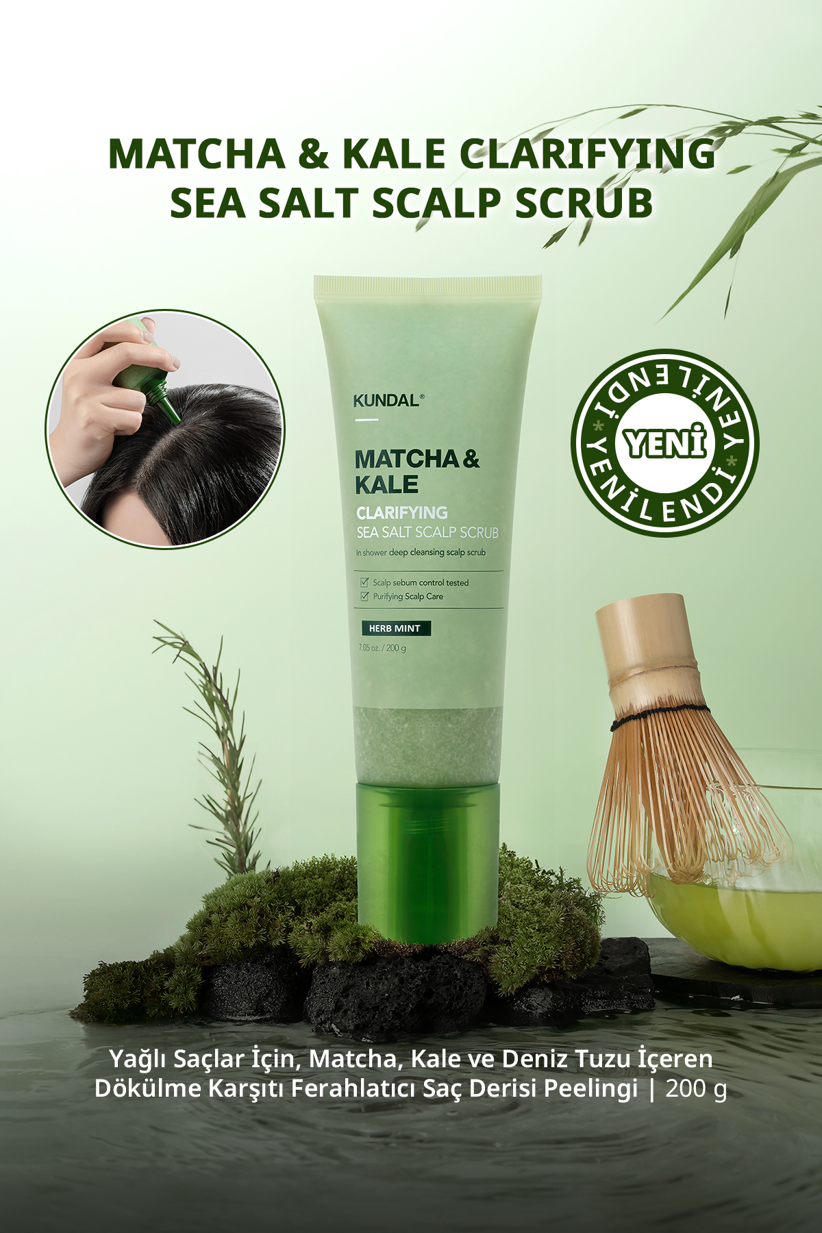 Kundal Yağlı Saçlara Dökülme Karşıtı Saç Derisi Peelingi Matcha&Kale Clarifying Sea Salt Scalp Scrub — 7262