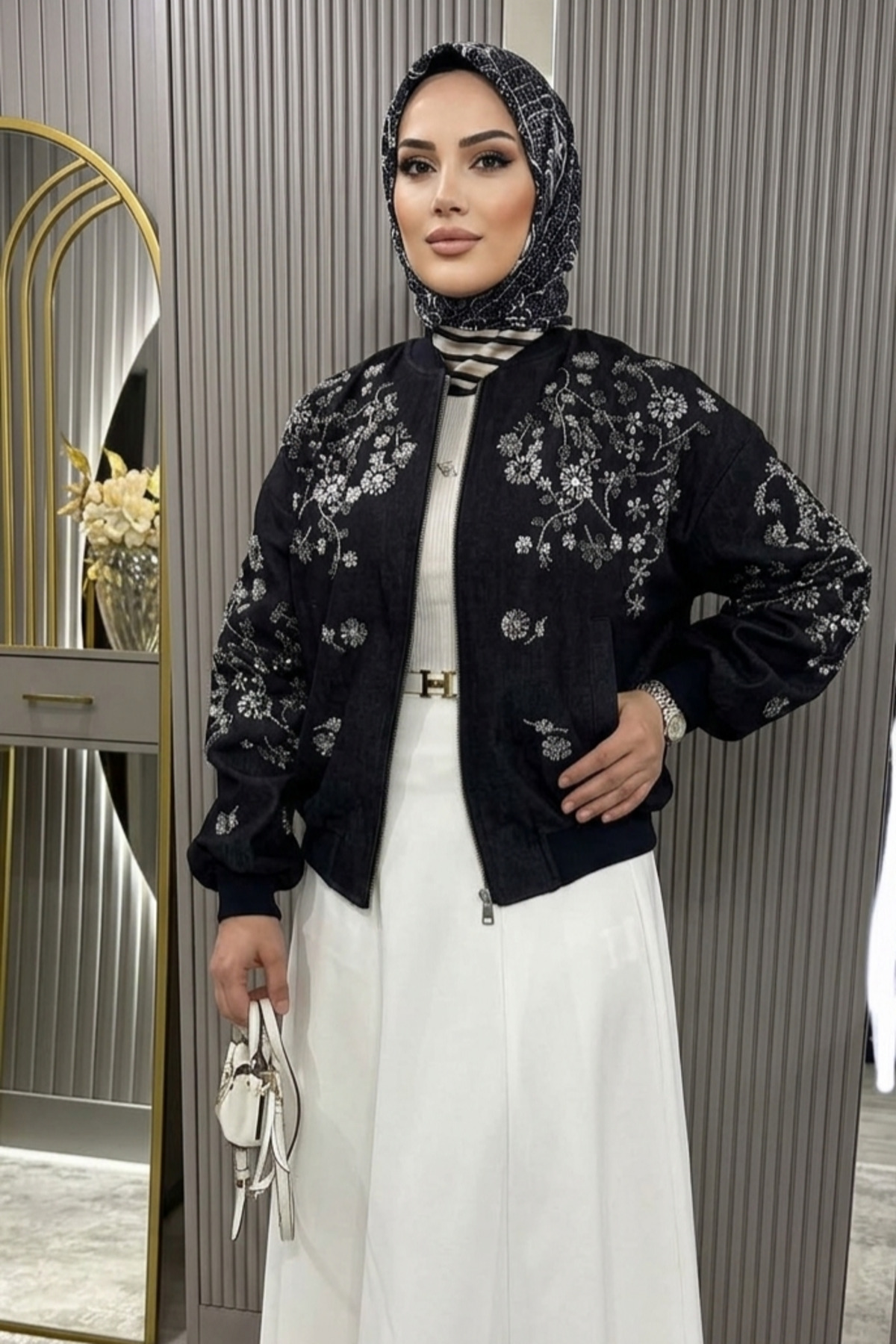 Safgiyim44  Pul İşlemeli Bomber Ceket - Siyah - Görsel 2