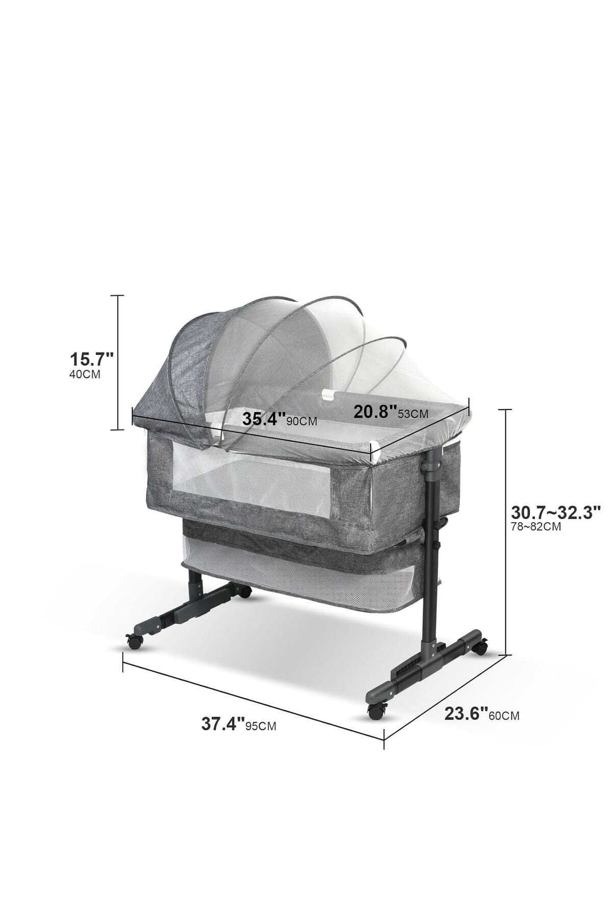 Grandia Pătuț co-sleeper pentru bebeluși, reglabil, cu roți și coș de depozitare