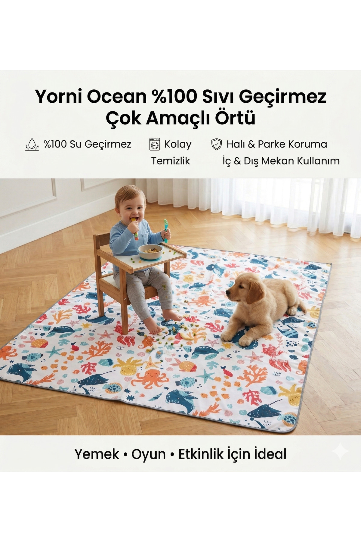 Ocean 145x100cm Liquid-Proof Multi-Purpose Cover, Use on Floor or Table, Machine Washable