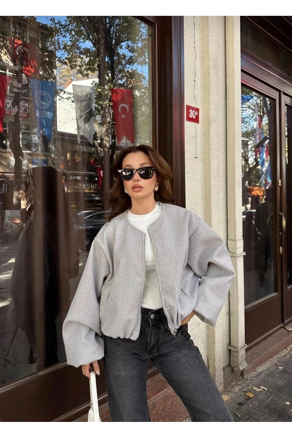 Sitilce Kaşe kumaş bomber ceket görsel 2