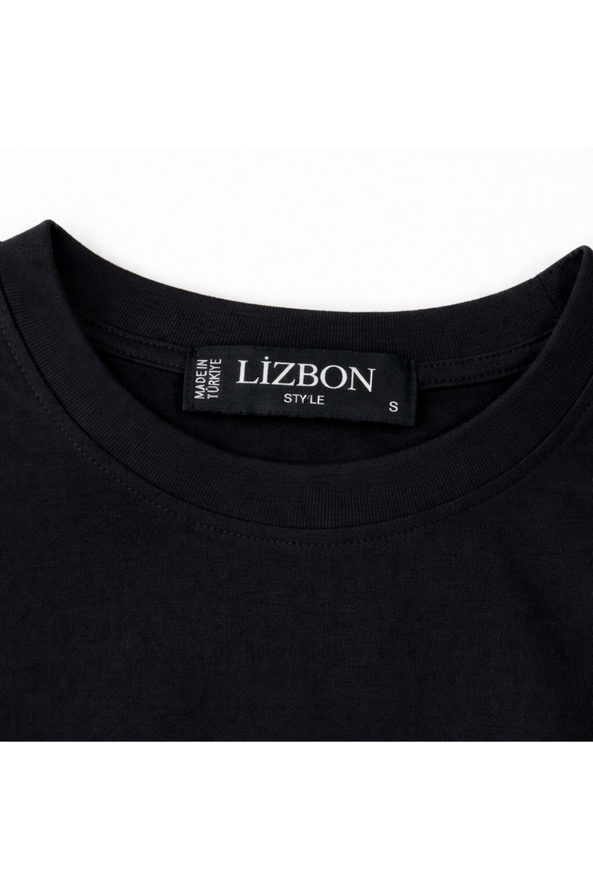 Lizbon Style  Kadın Oversize %100 Pamuk Basic Rahat Kalıp Siyah T-Shirt - Görsel 4