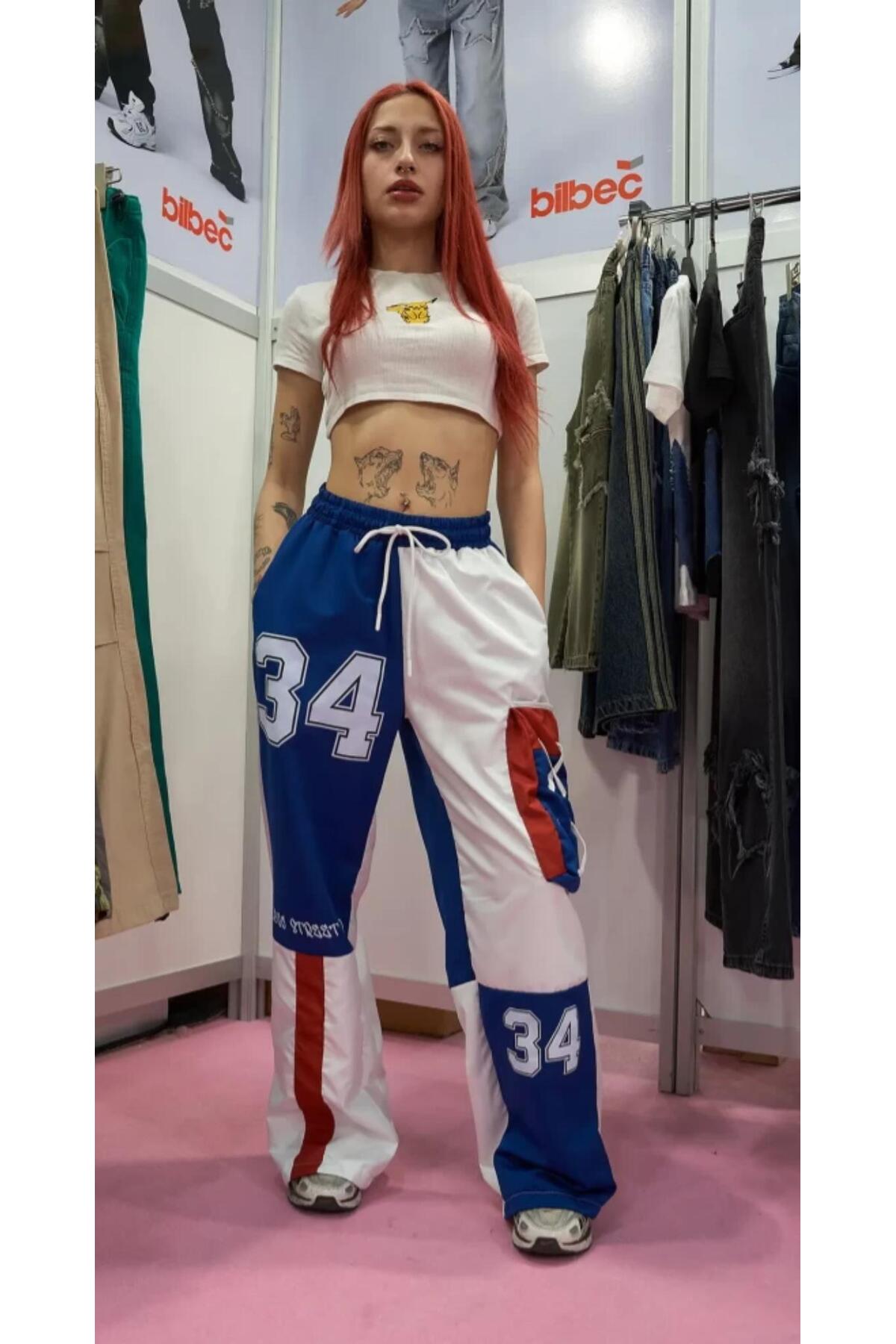 Mixed Panel Streetwear Pants Blue
