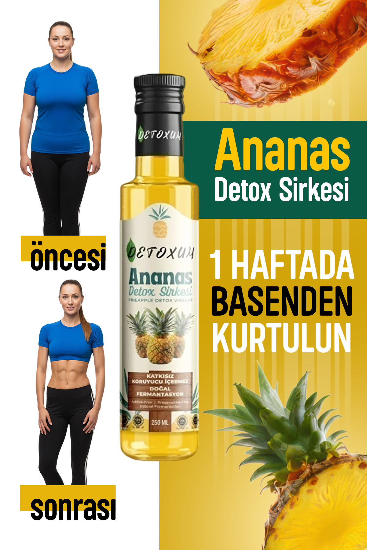 Detoxum Zayıflamak Ananas Doğal Fermantasyon Pineapple Vinegar Detox Sirkesi - Fiyatı, Yorumları