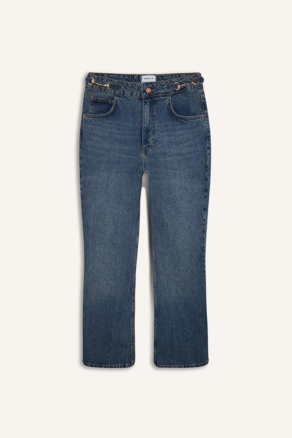 DeFacto %100 Pamuk Crop Flare Fıt Normal Bel Jean Pantolon H3050AX26SM görsel 6