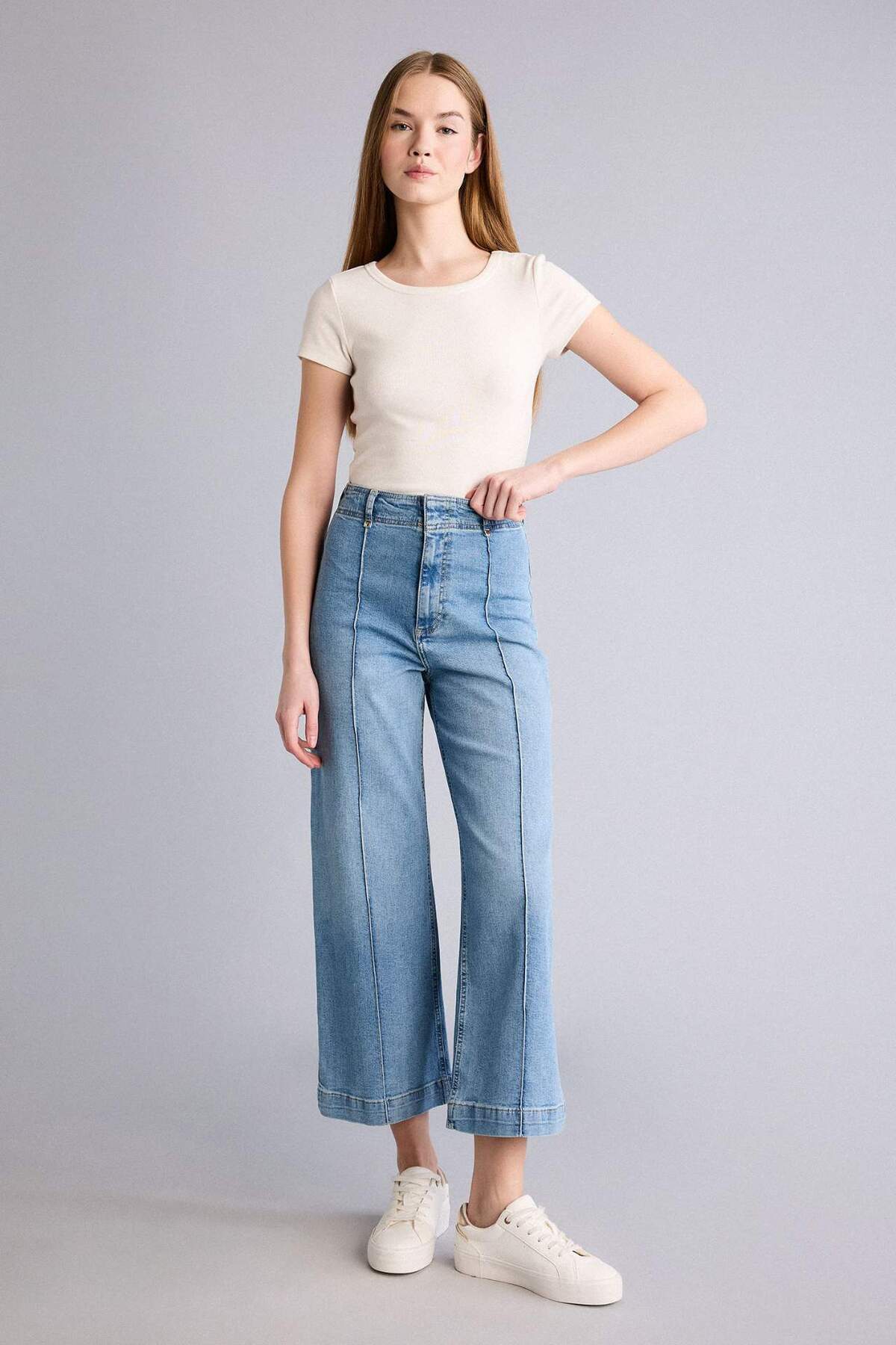 Defacto  Culotte Yüksek Bel Uzun Jean Yıkamalı Pantolon F5537AX25AU - Görsel 2