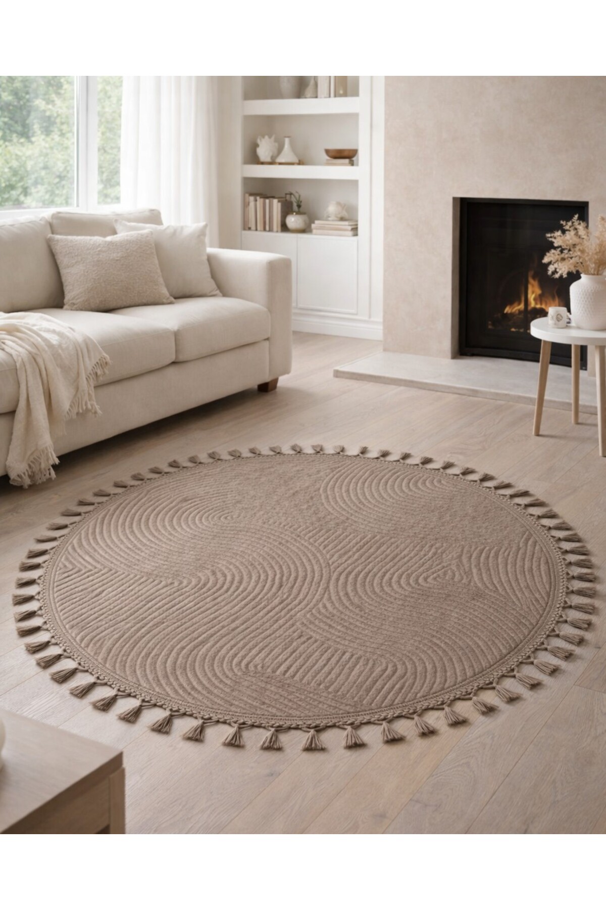 Relief Circular Knit Fringed Joy Anti-Slip Sole Carpet Runner Rug MINK