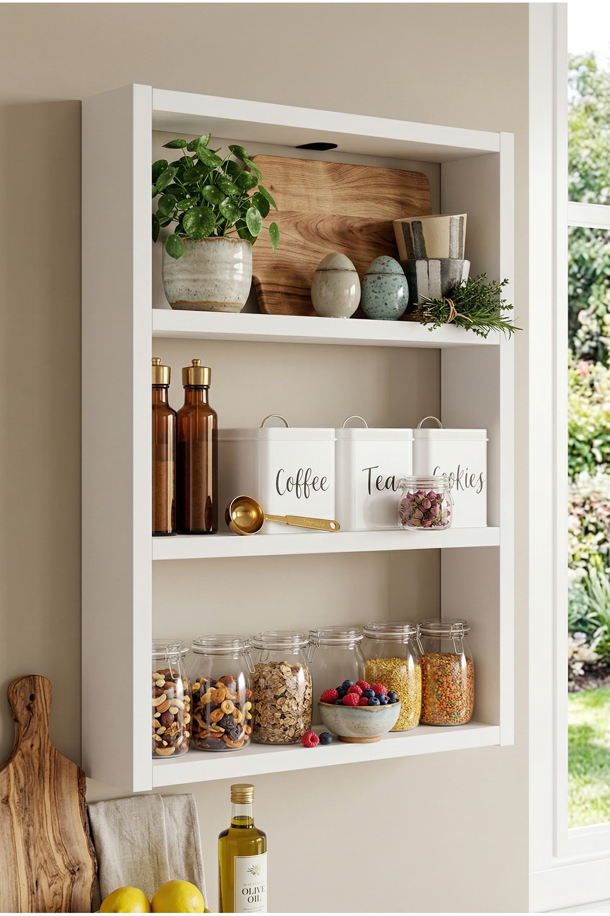 Pera 3-Piece Wall Shelf Kitchen Bathroom Shelf White Pr1-w