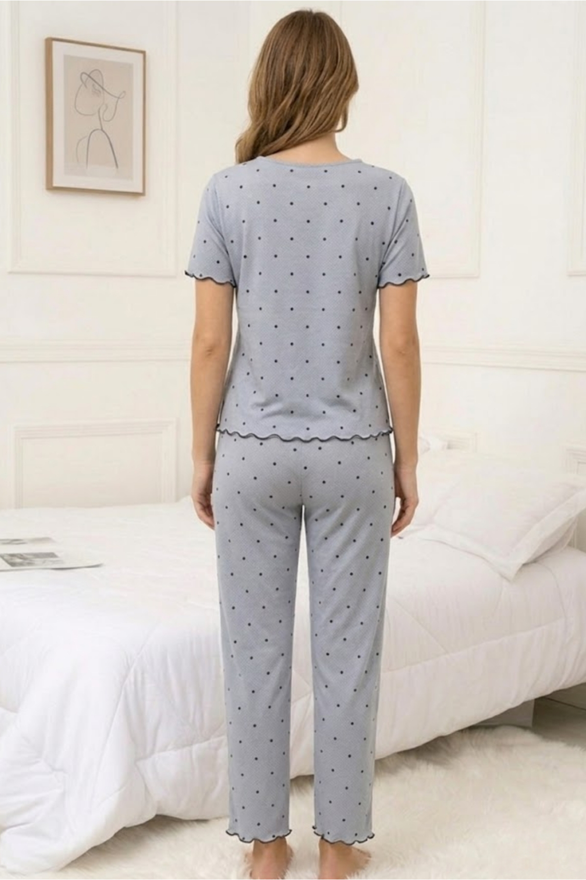 DOFİ  Kadın Açık Mavi Geniş Yaka Kısa Kol Pijama Takımı - Görsel 3