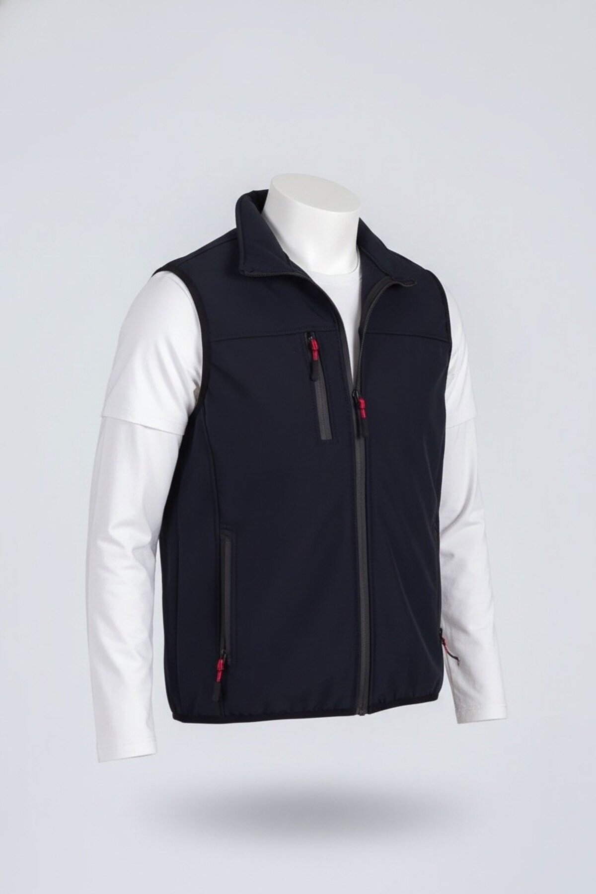 Vatan Tekstil Dik Yaka Slim Fit 3 Cepli Softshell Erkek Yelek Su İtici Kumaş görsel 4