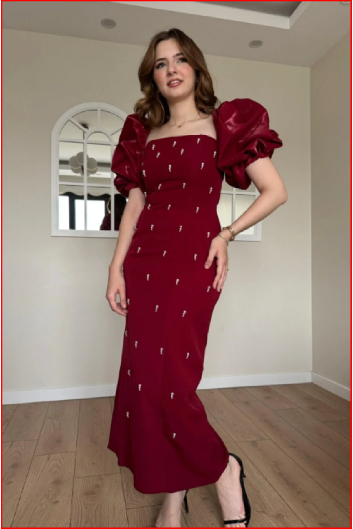 MOODMODA  Roselia Pearl Taş Detaylı Elbise - Görsel 2