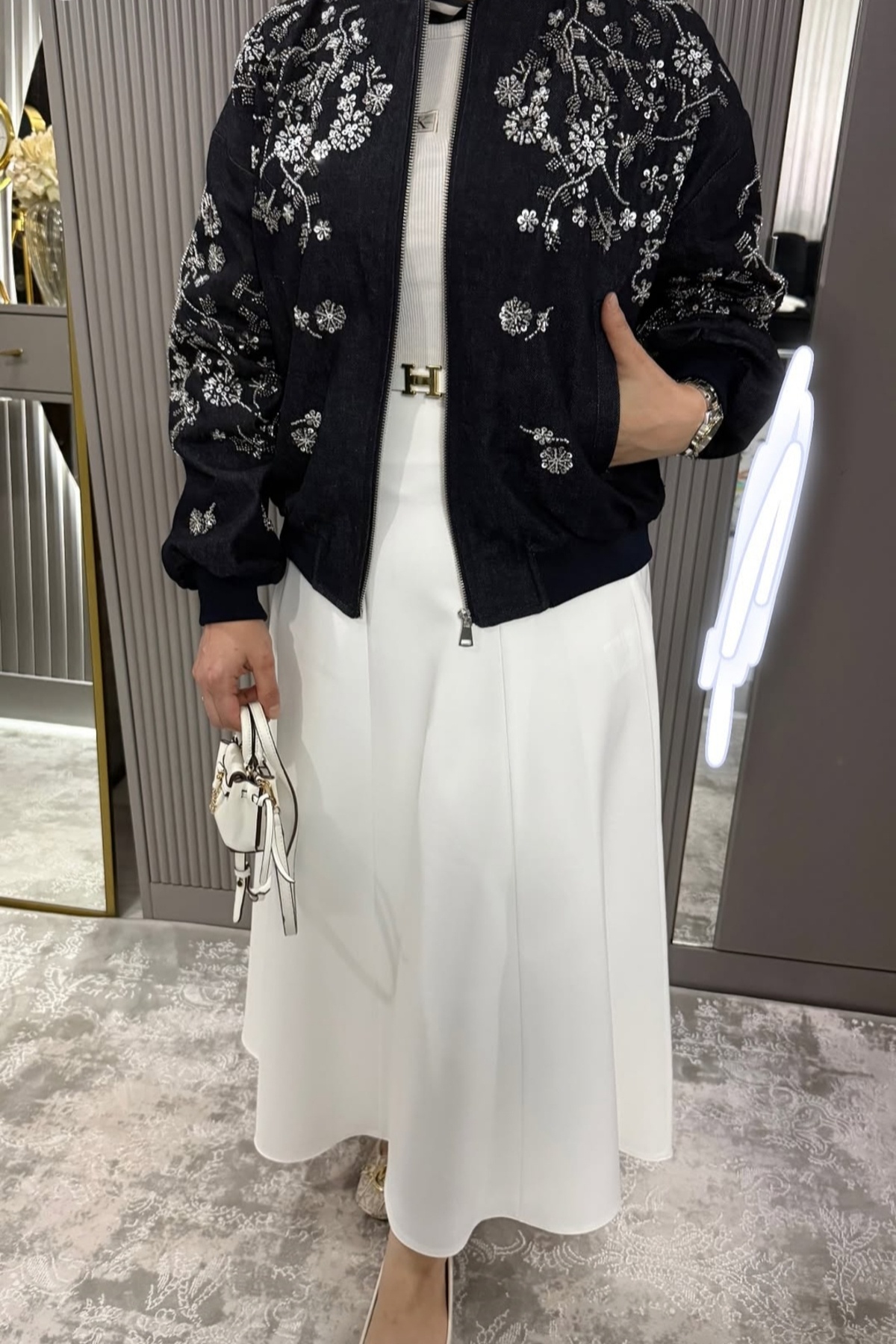 Safgiyim44  Pul İşlemeli Bomber Ceket - Siyah