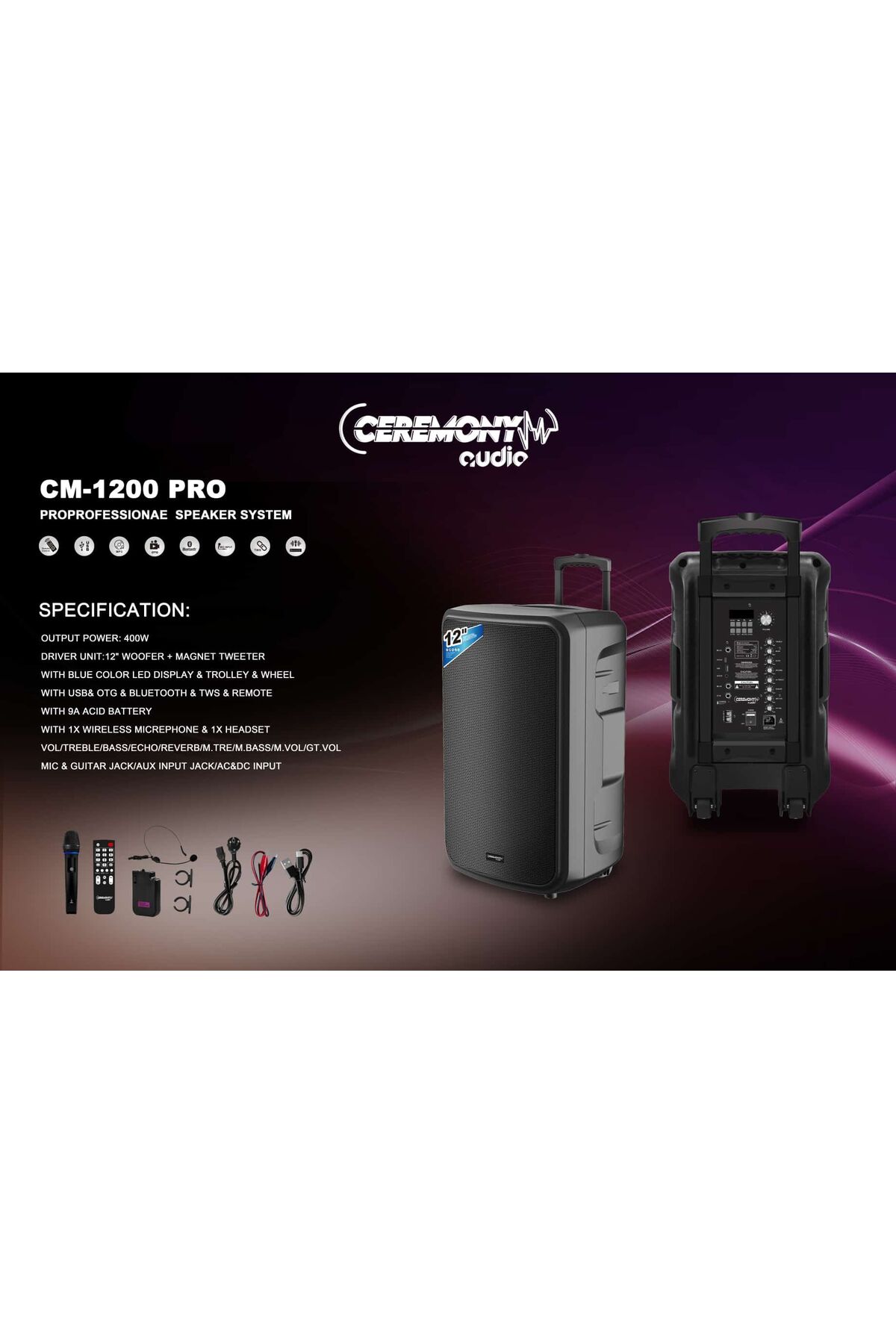 Sunplus SP-1200 PRO BLUETOOTH PROFFESSIONAL SPEAKER SYSTEM 400W