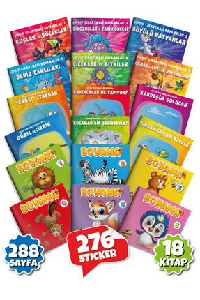 Gong 3-6 Yaş Dev Çocuk Boyama Ve Yapıştırmalı (STİCKER'LI) 18'lı Kitap Seti