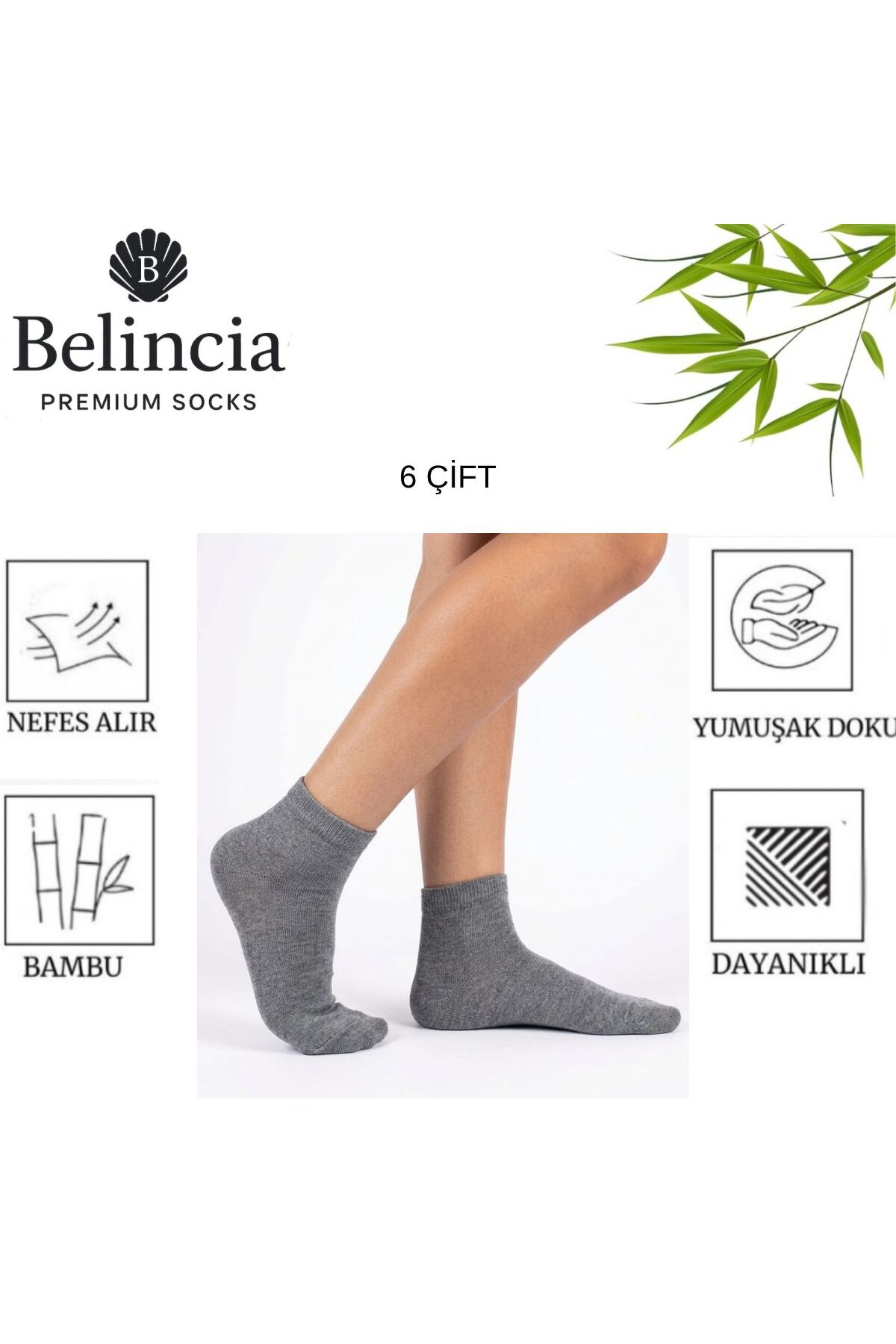 Bamboo 6-Pack Women's Half-Cone GREY Socks/Seamless/Anti-Smell
