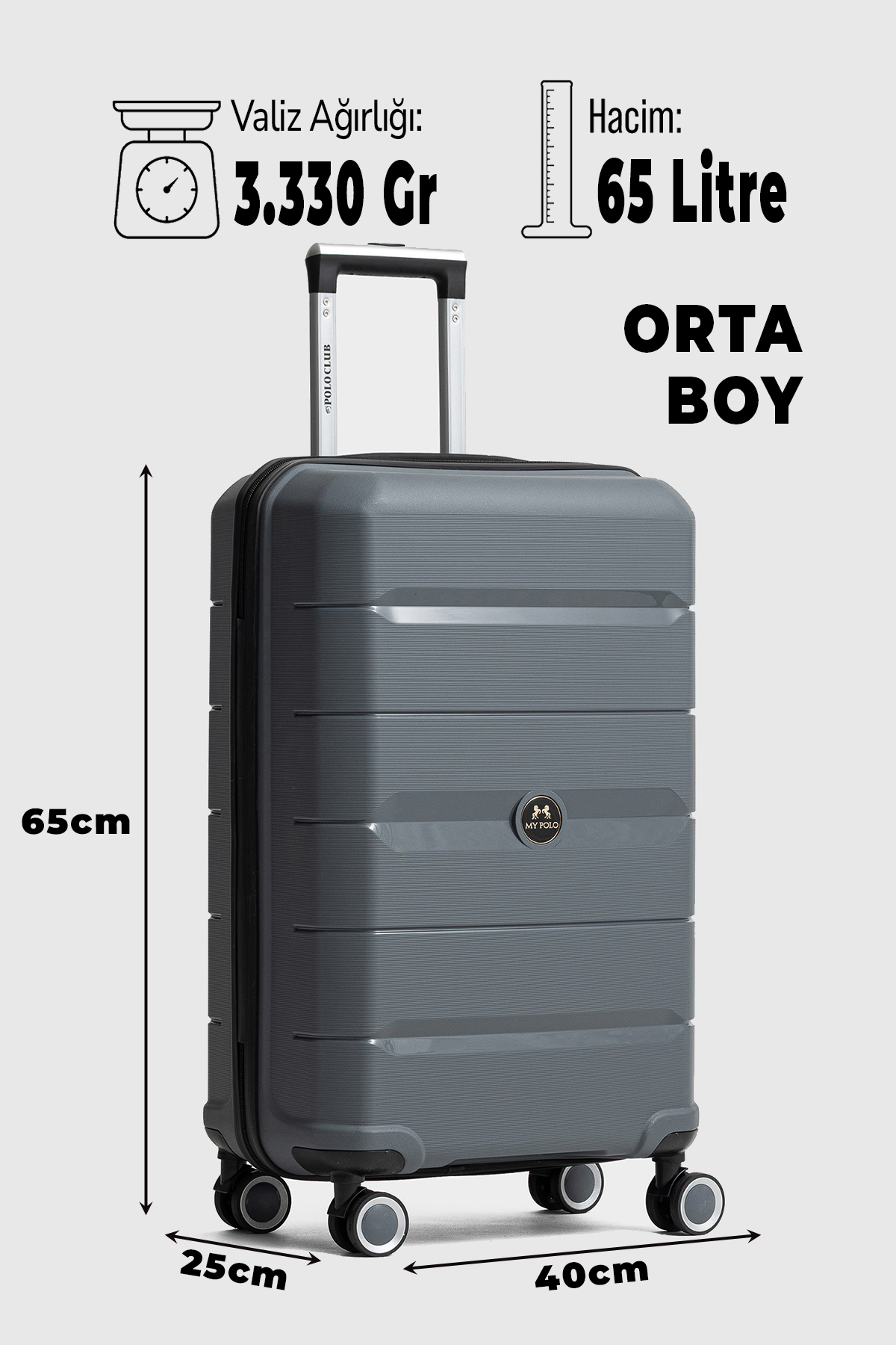 Fiyaka  Monako 4'lü Set Polipropilen Süper Esnek Kırılmaz Tekerlekli Valiz Bavul Seyahat K.GRİ - Görsel 3