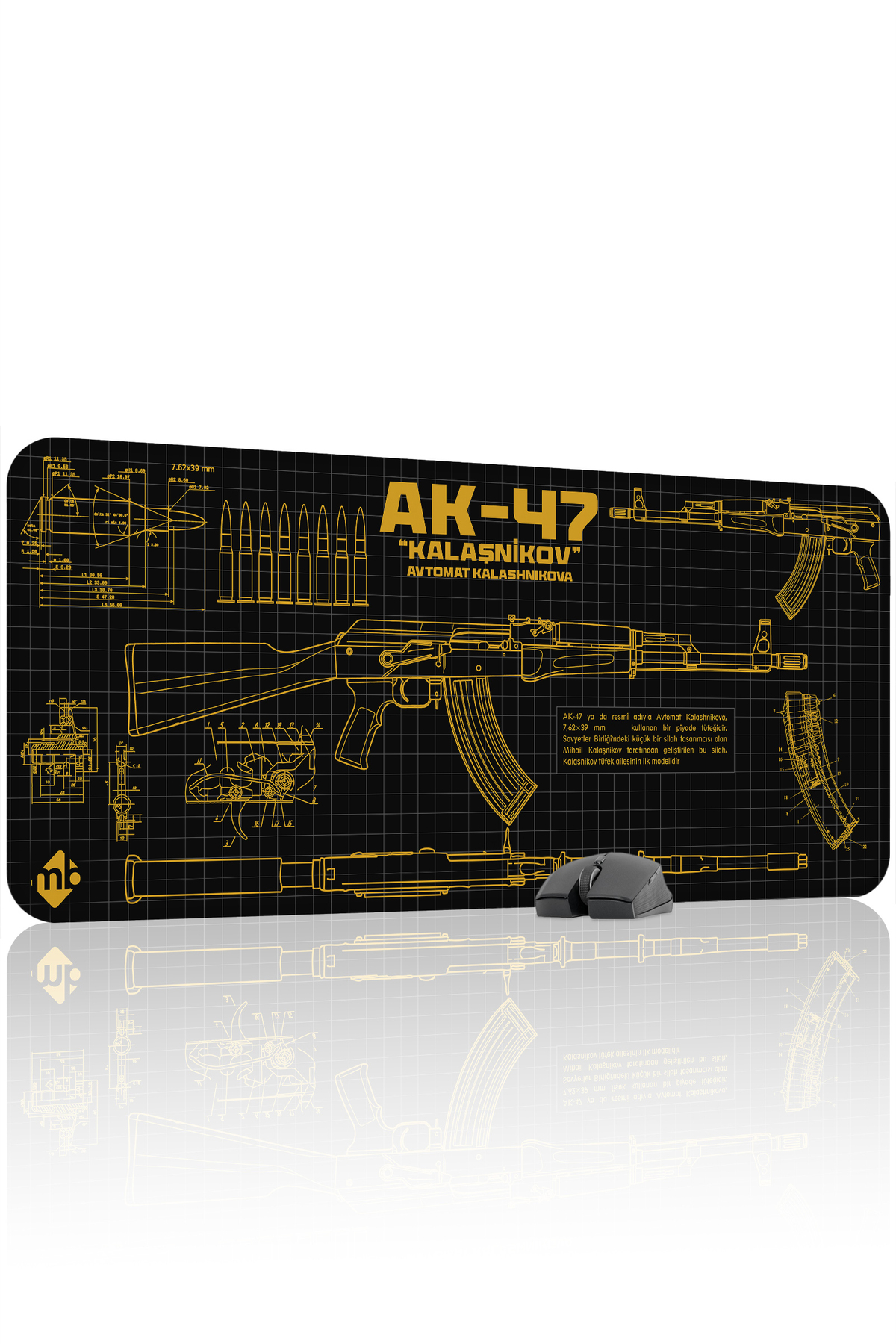 AK 47 Yellow Kalashnikov CS Stitched Rubber Player Mousepad - 90x40 Gaming Mouse Pad Ak-47
