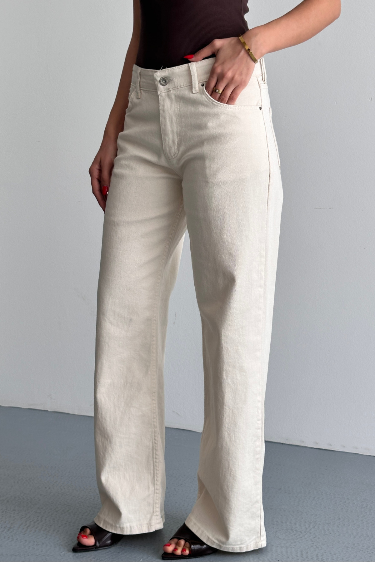 macharel jeans Kadın Yüksek Bel Jean Kot Palazzo Pantolon görsel 7
