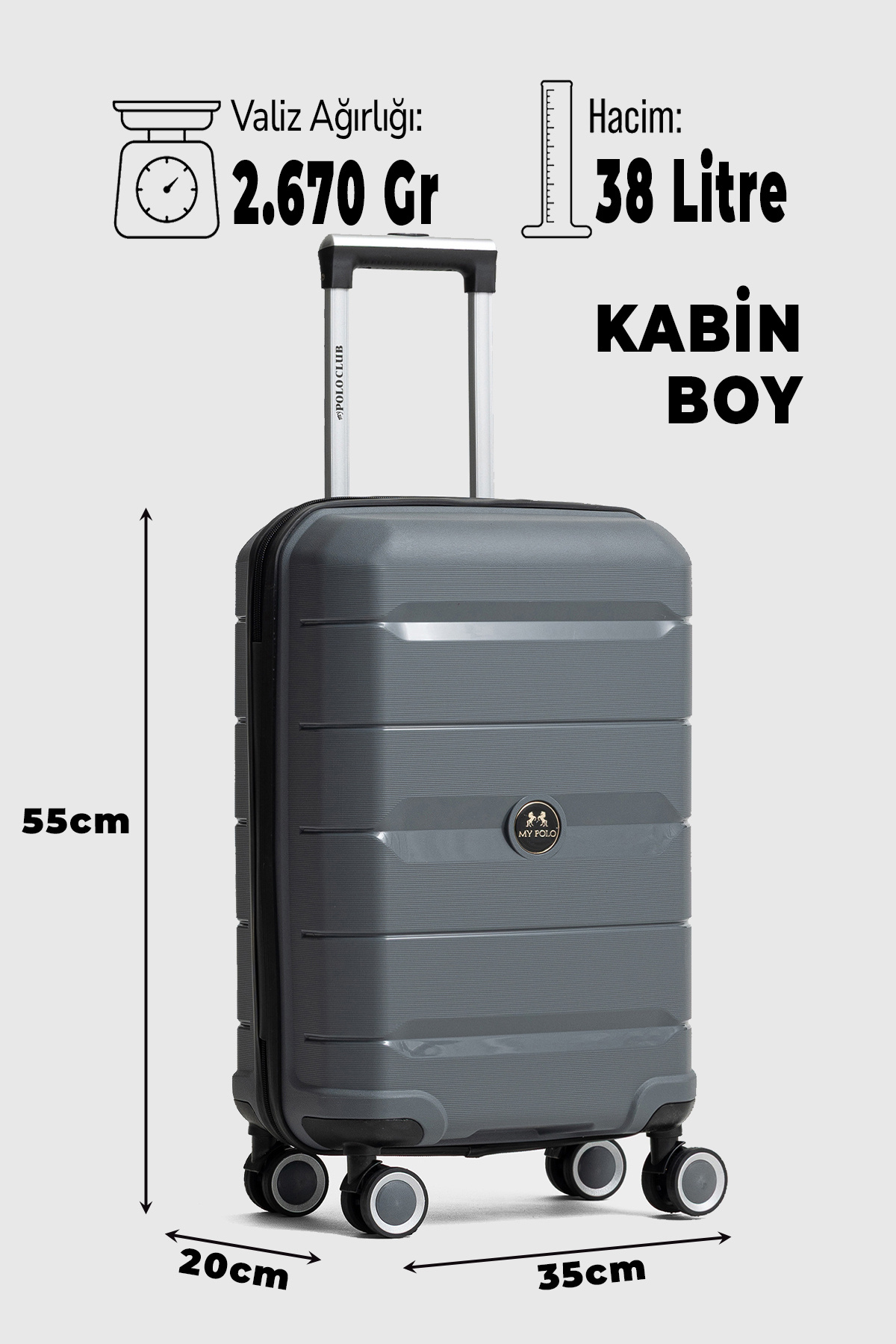 Fiyaka  Monako 4'lü Set Polipropilen Süper Esnek Kırılmaz Tekerlekli Valiz Bavul Seyahat K.GRİ - Görsel 4