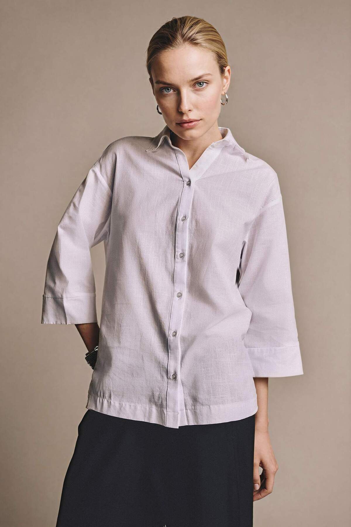 Defacto 100% Cotton Flared Long Sleeve Shirt H0247Ax26Sp