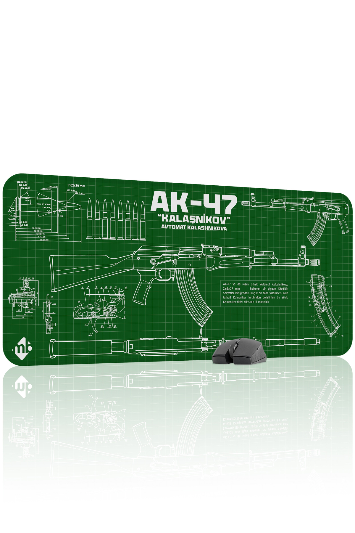 AK 47 Green Kalashnikov CS Stitched Rubber Player Mousepad - 90x40 Gaming Mouse Pad Ak-47