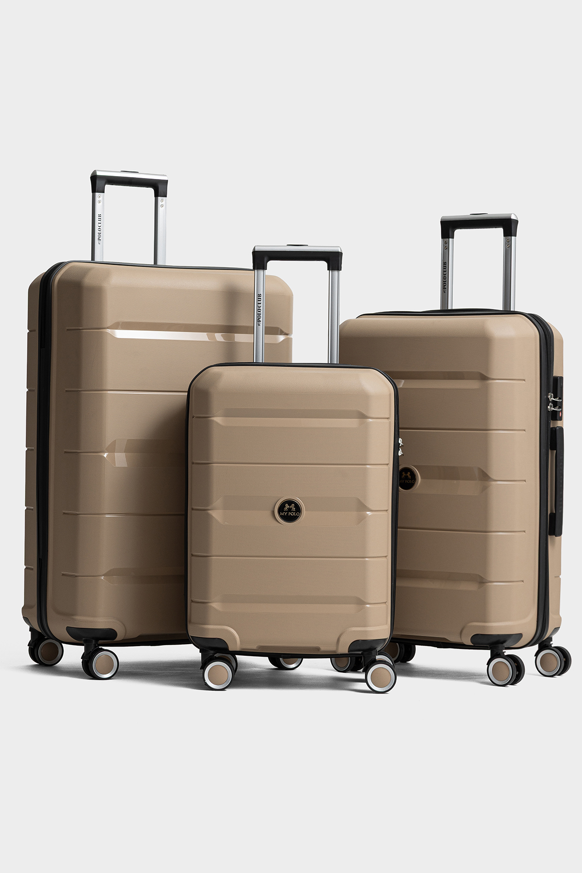 Monaco 3-Piece Set Polypropylene Super Flexible Unbreakable Wheeled Suitcase Travel CHAMPAGNE