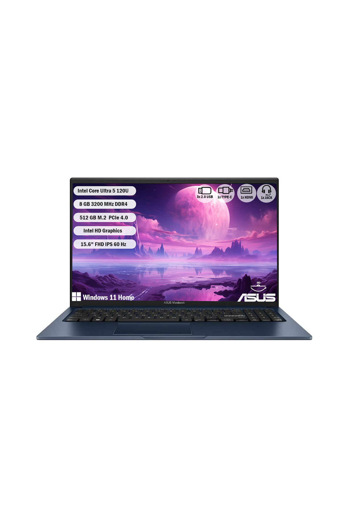 ASUS Vivobook 15 X1504VA-BQ3970W Intel Core 5 120Ultra 8GB 512GB SSD 15.6'' FHD Windows 11 Home