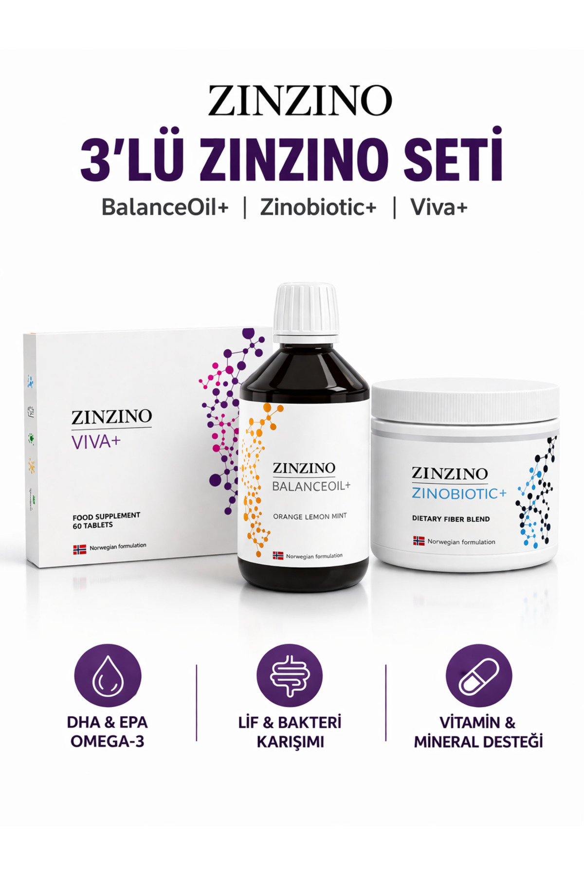 Zinzino 3'LÜ SET: 1 ADET 300 ML BALANCE OİL+ OMEGA 3 , 1 ADET