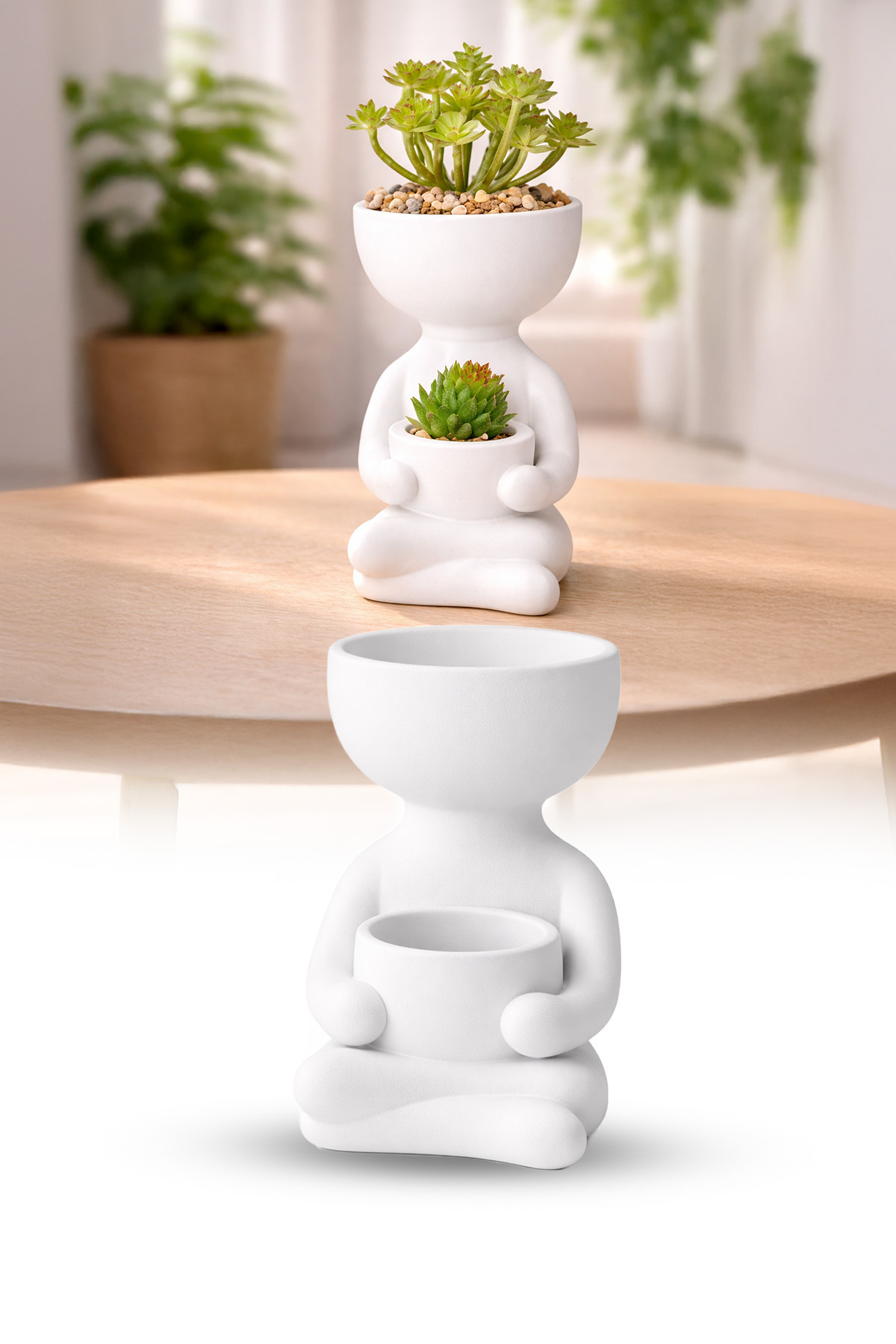 White Yoga Figure Decorative Flower Pot Meditation Themed Succulent Flower Pot Plant Container 15cm
