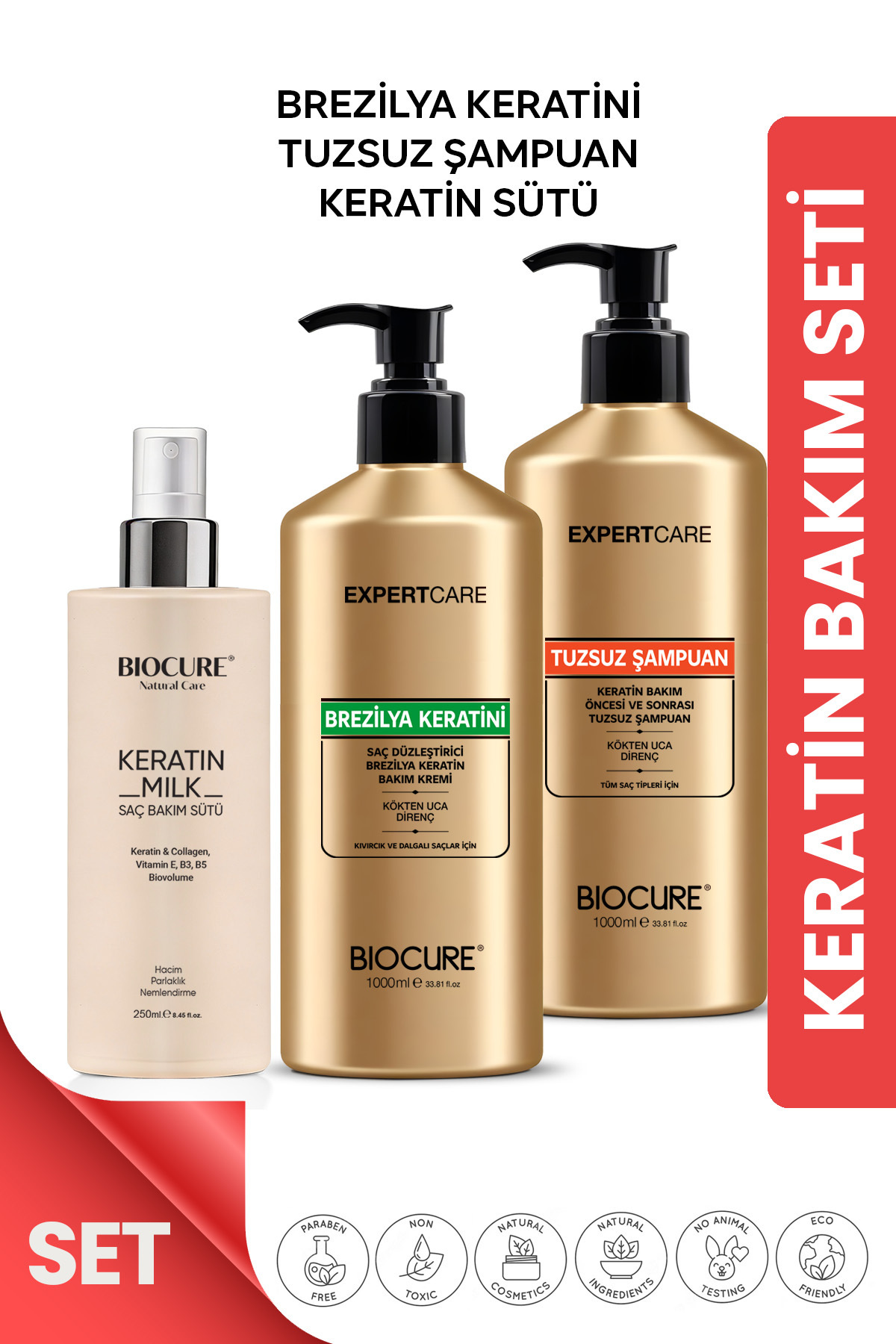 Biocure Kalıcı Saç Düzleştirici Keratin Bakım Seti / Brezilya Fönü